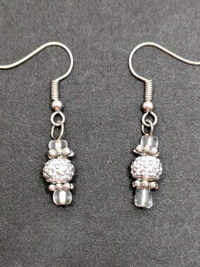 Handmade Studded Silver Disco Ball Earrings Y2K Y3K Dainty Glam Funky Sparkle